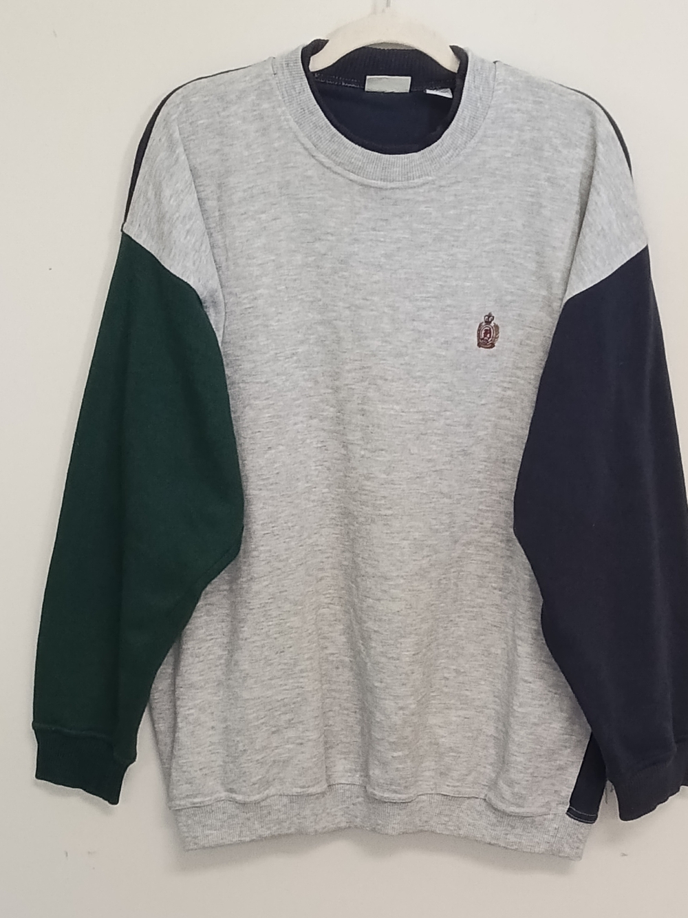 Vintage 90's Bugle Boy Company Color block Gray Pullover Sweatshirt Unisex XL